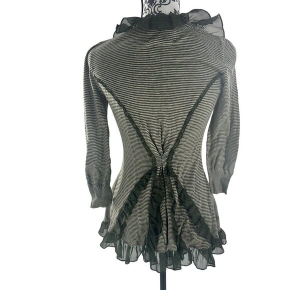 Guinevere Womens Ruffle Trim Striped Cardigan Sweater Jacket Size S - Picture 4 of 16